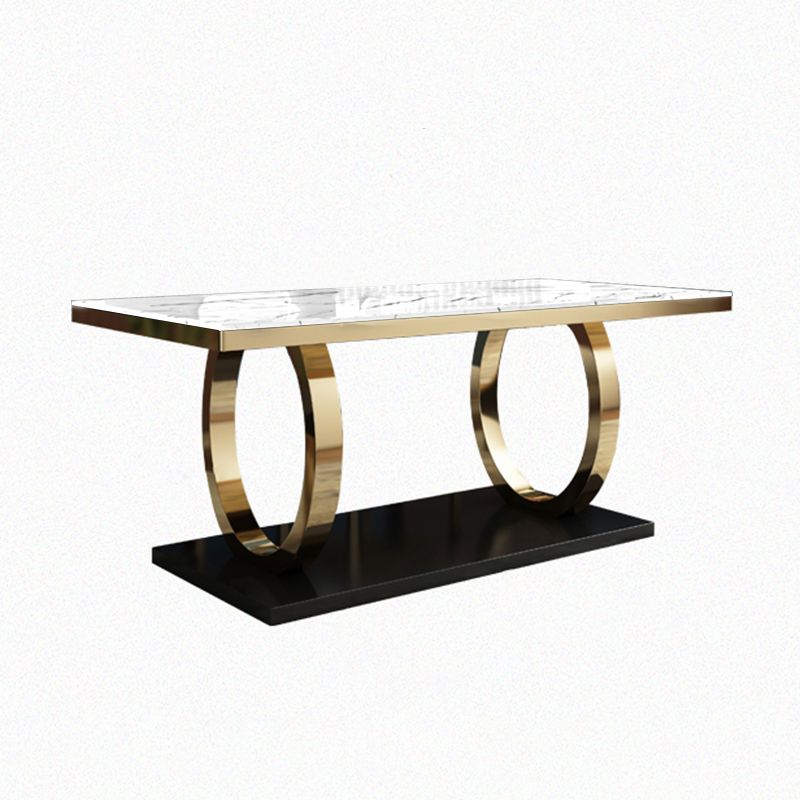 Mesa de comedor de mármol de estilo de lujo, mesa rectangular con base de caballete para el hogar