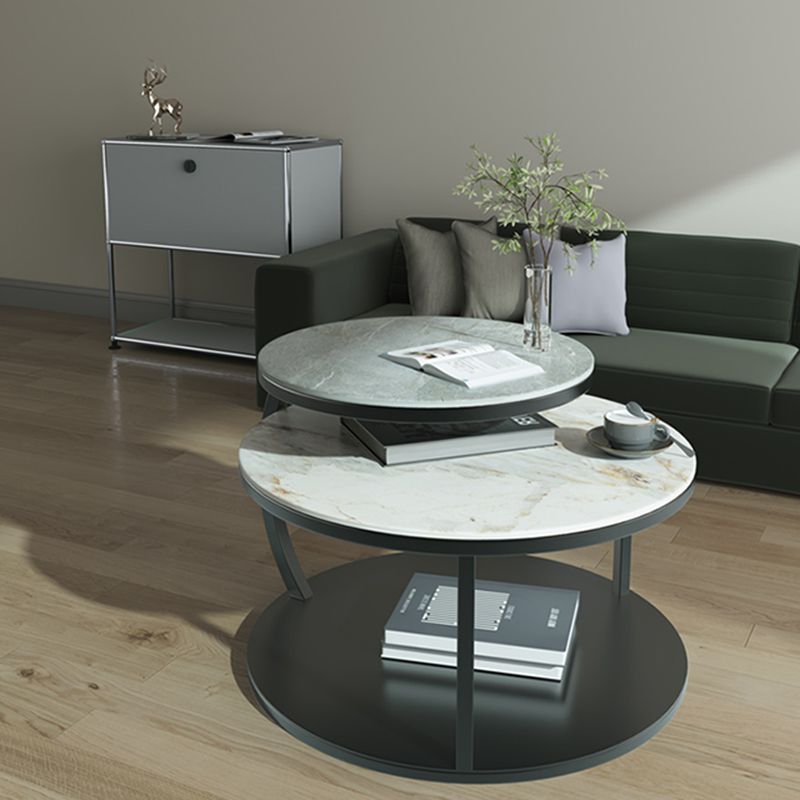 Glam Slate Coffee Table No Distressing Round Cocktail Table for Bedroom