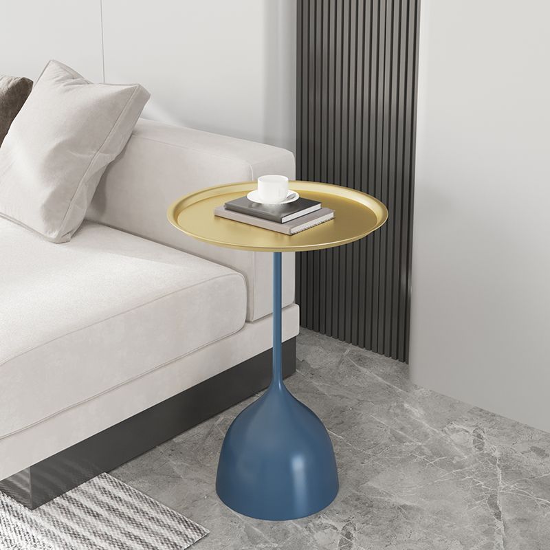 Contemporary Side Table Metal Pedestal Tray Top End Table for Living Room