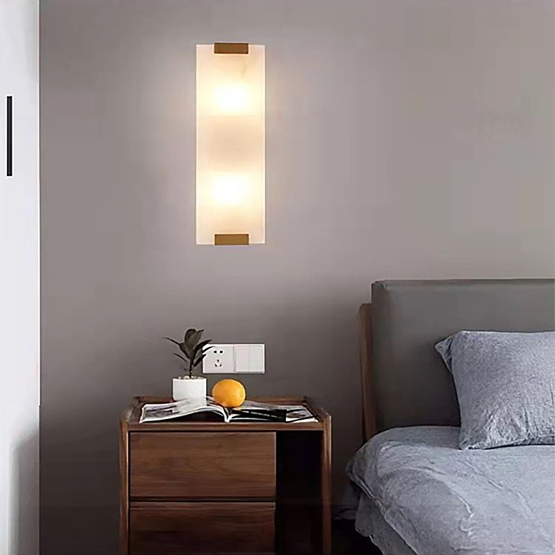 Lampada da lampada con applique rettangolare lampada a parete moderna a 1 luci con tonalità di pietra bianca