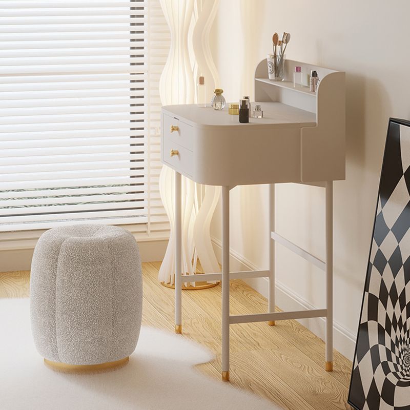 2 Drawers Solid Wood Make-up Vanity in White Glam Style with Mirror