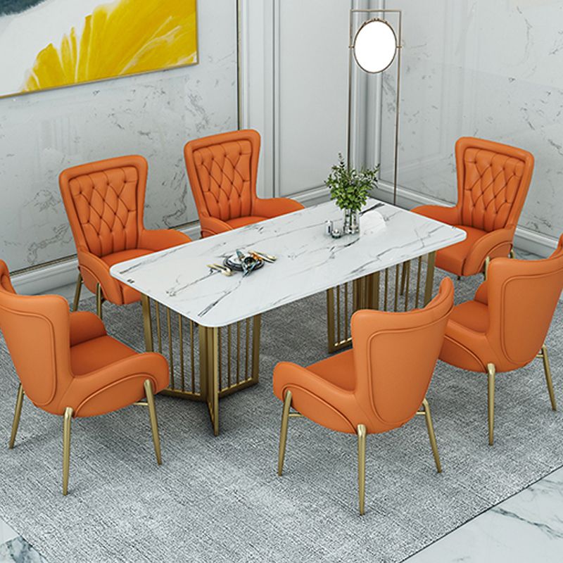 Rectangle Double Pedestal Table Modern Dining Table with Metal Base