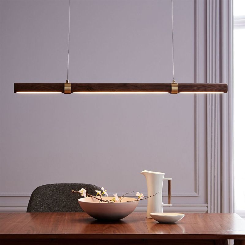 Linear Iron 1 - Light Kitchen Island Light in Walnut and Gold Finish LED Ceiling Pendant