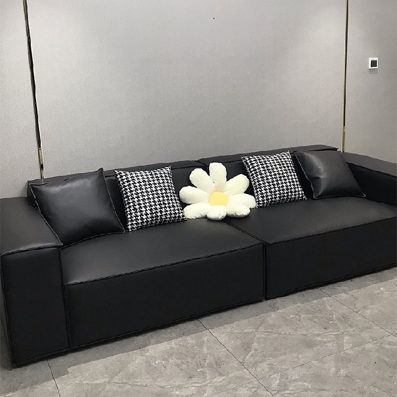 Stain Resistant Stationary Faux Leather Living Room Square Arm Settee