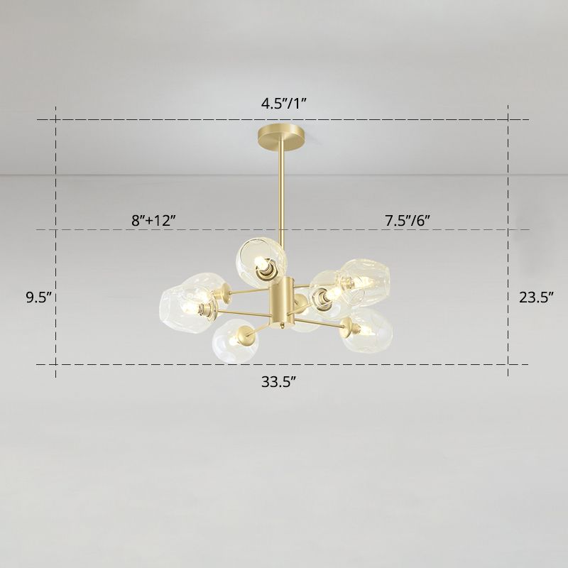 Dimpled Blown Glass Cup Chandelier Postmodern Gold Finish Hanging Lamp for Living Room