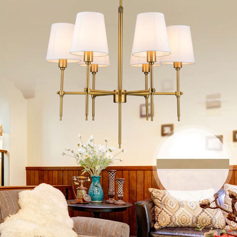 Gold Metal Radial Pendant Light Mid-Century Modern White Burlap Shade Bedroom Chandelier Lighting