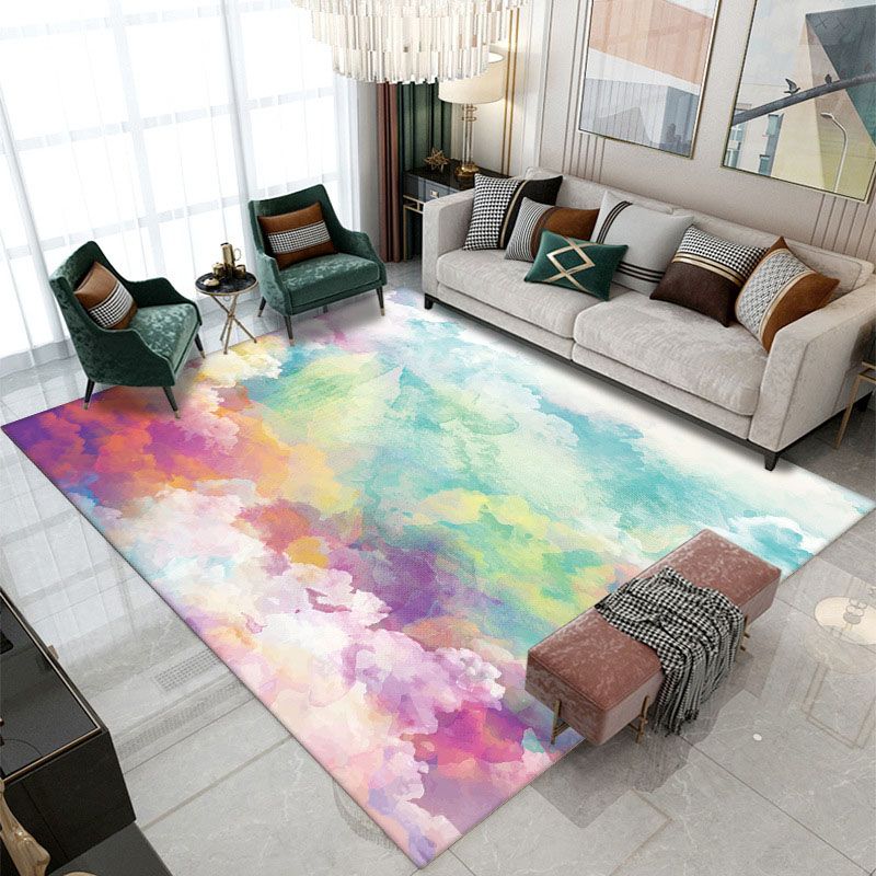 Yellow Graphic Rug Polyester Modern Area Rug Non-Slip Backing Rug for Living Room