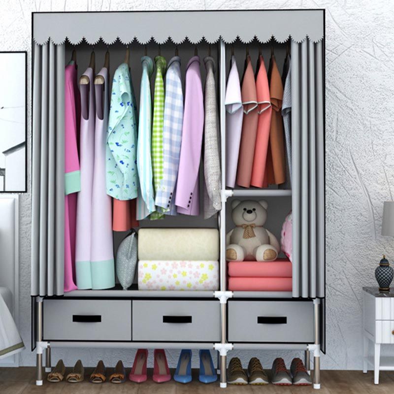 Contemporary Style Metal Wardrobe 1-Door Wardrobe Closet, 49.21" D x 17.72" W x 66.14" H