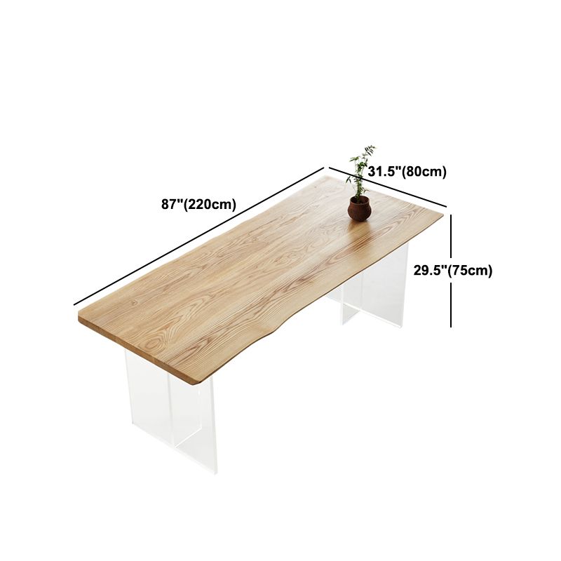 Natural Ash Wood Dining Table Rectangle Clear Acrylic Double Pedestal Table