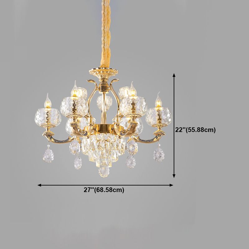 Nordic Style Chandelier Light Gold Living Room Pendant Light with Crystal Drop