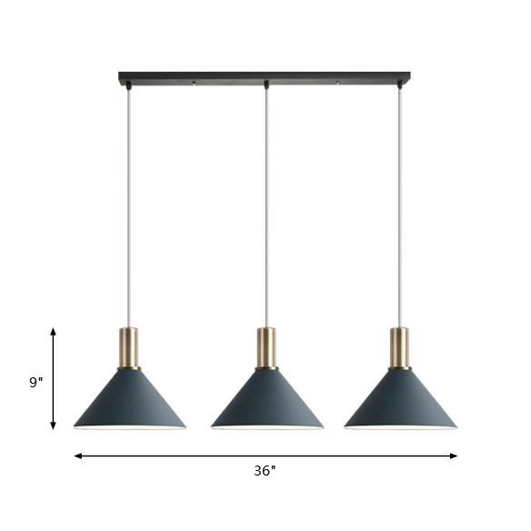 Dark Blue Cone Hanging Lamp Kit Nordic 3 Bulbs Multi-Light Pendant for Kitchen Bar