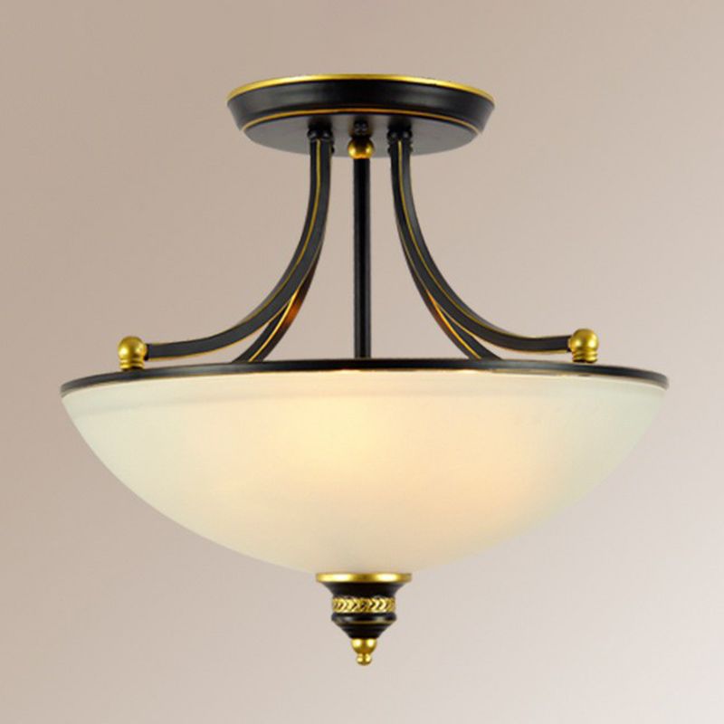 Klassische Schüsselform Semi Flush 4 Köpfe Frostglas Halbflush -Leuchte für Esszimmer