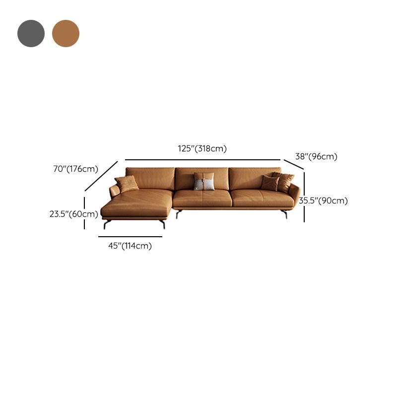 Contemporary Stationary Genuine Leather Pillows Flared Arm Seating