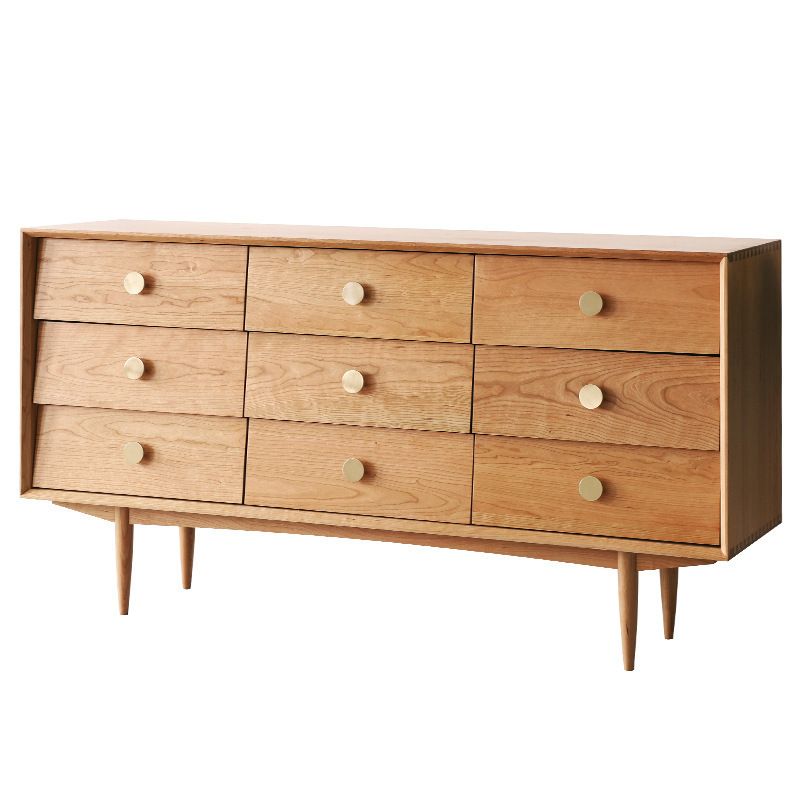 Modern Rectangle Pine Accent Chest 9 - Drawer Straight Legs Chest