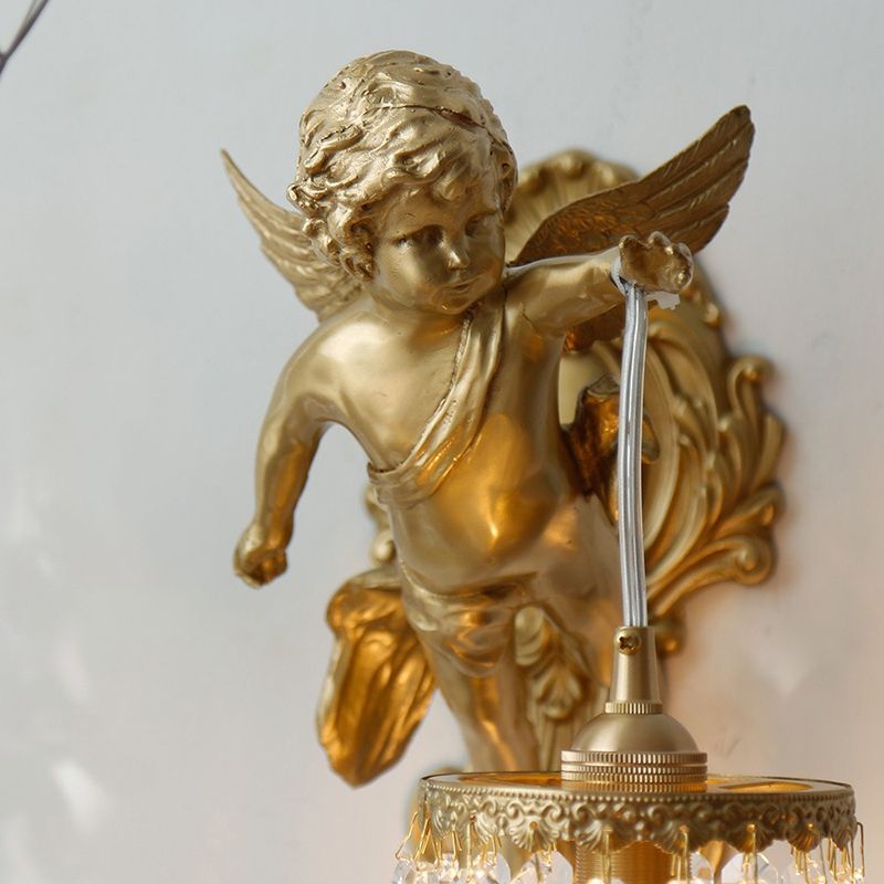 Cylinder Shape Crystal Wall Lighting Modern Style 1 Light Wall Mounted Light in Gold