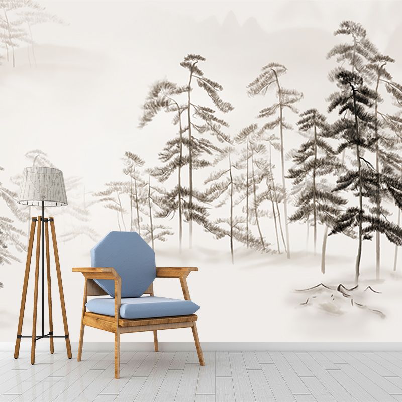 Grey Pine Trees Wallpaper Murals Moisture Resistant Modernist Bedroom Wall Decor