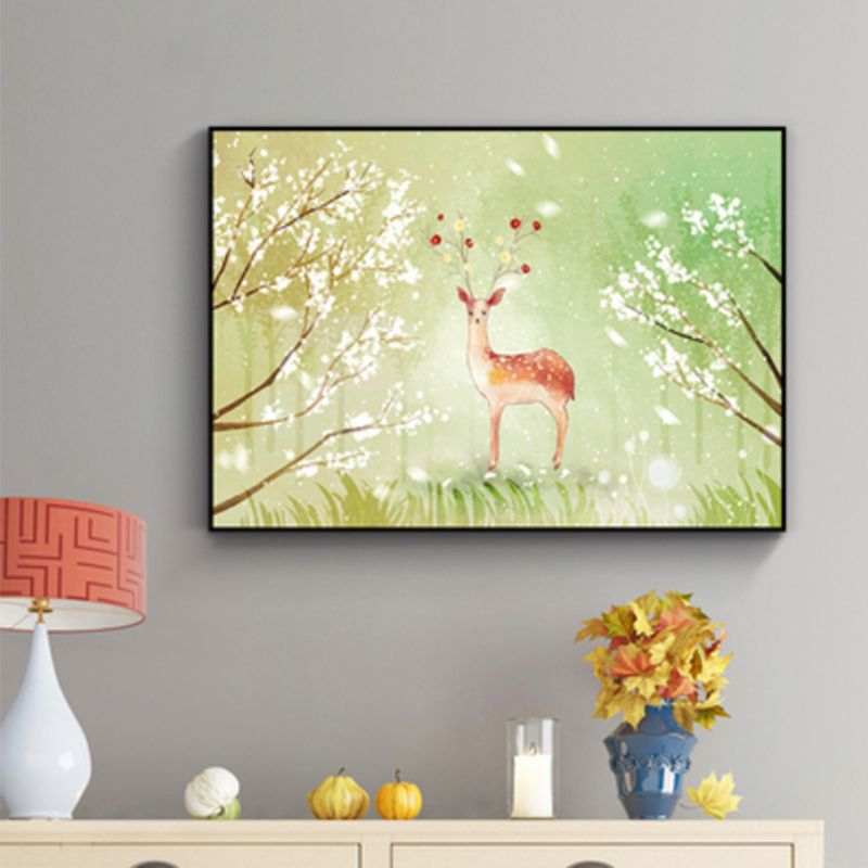 Toile imprimée de cerf sauvage pour enfants, décoration murale texturée de couleur claire pour salon