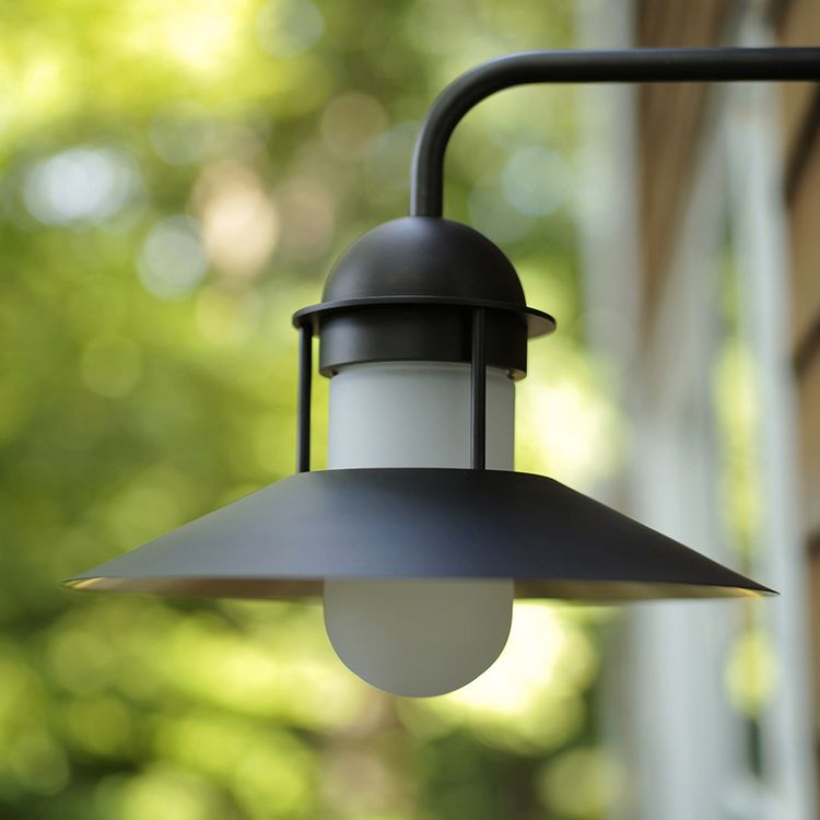 Matte Black Conical Wall Lamp Vintage Metal Outdoor LED Wall Mounted Lamp with Capsule Glass Shade