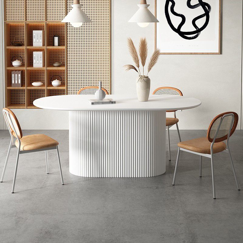 Simplicity Oval Dining Table Sintered Stone and Pine Top Pedestal Table