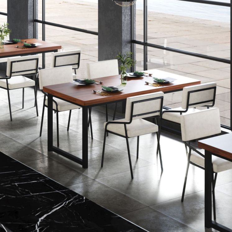 PU Leather Dining Chairs Industrial Style Open Back Armless Chair for Dining Room