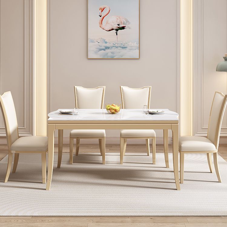 Modern White Stone Top Dining Table with Solid Wood Legs for Living Room