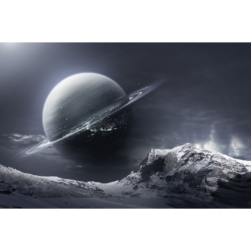 Science Fiction Earth Wallpaper Mural Pewter Snow Mountain Landscape Wall Art for Bedroom