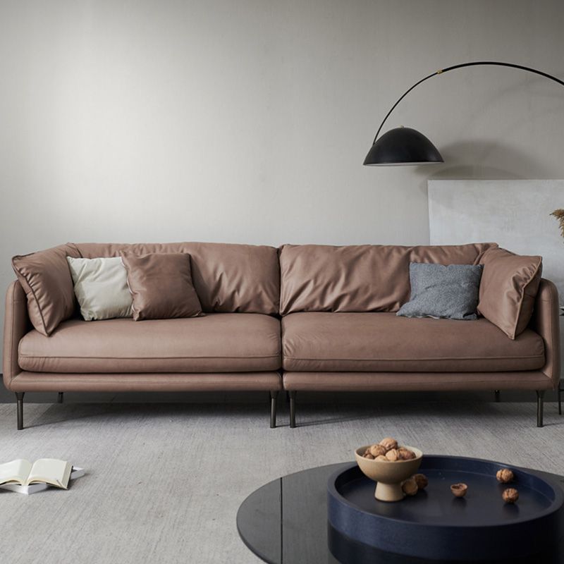 Mid-Century Modern Leather Sofa 32.28" Tall Tuxedo Arm Sofa with Pillows