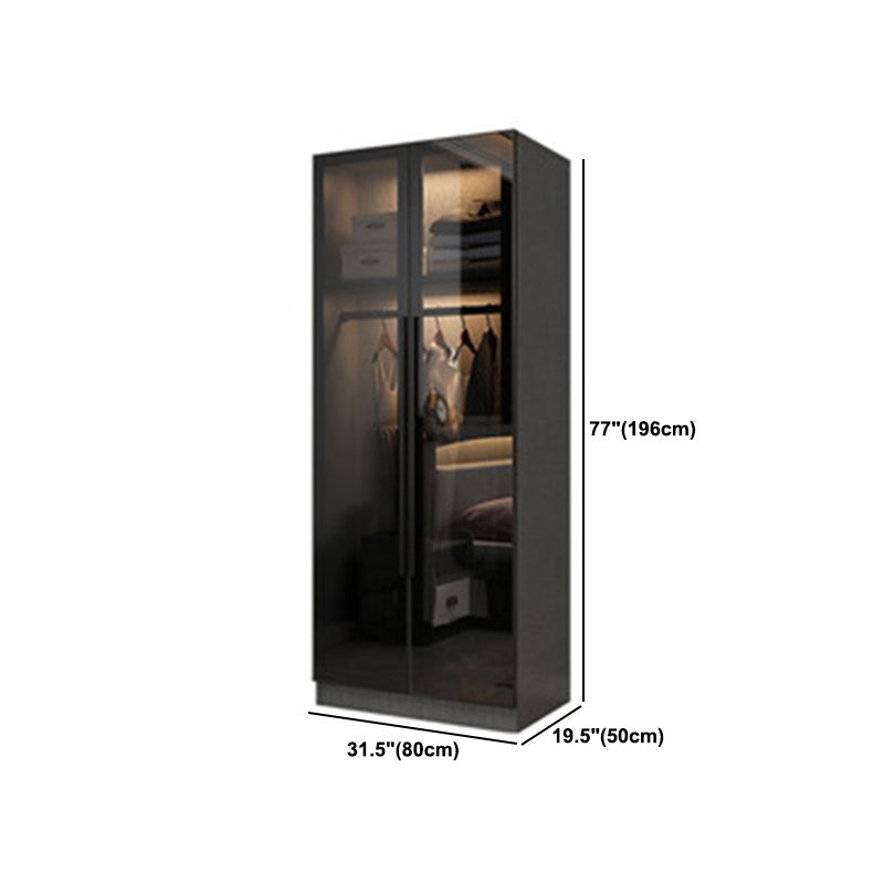 Contemporary Wardrobe Armoire with Shelves Wood and Glass Wardrobe Closet