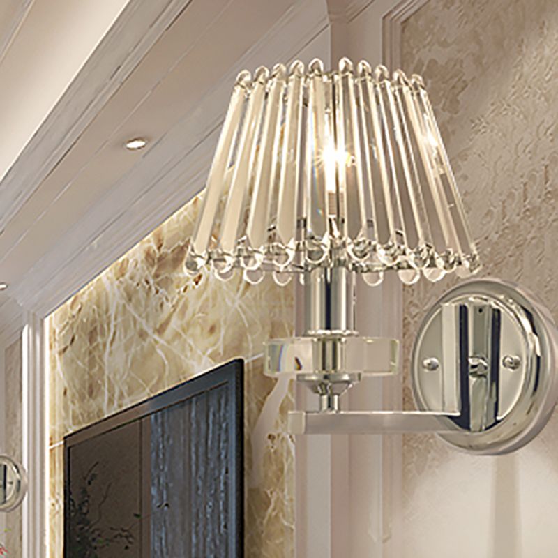 Pyramid Clear Crystal Wall Lighting Modern Stylish 1 Light Chrome Finish Wall Mount Light for Living Room