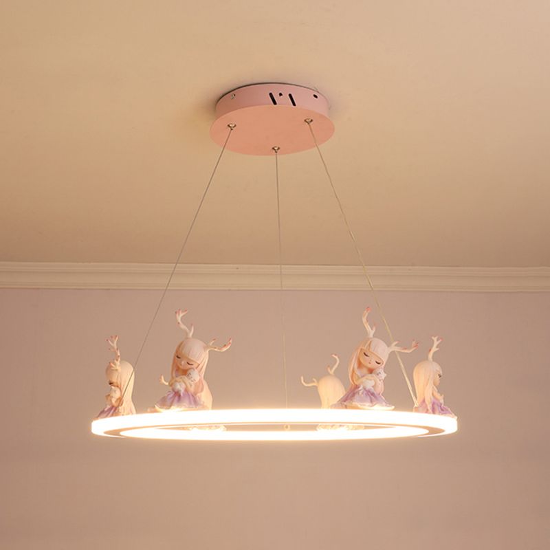 Acrylic Circular Suspension Light Kids Chandelier Lighting with Decorative Figurine for Nursery