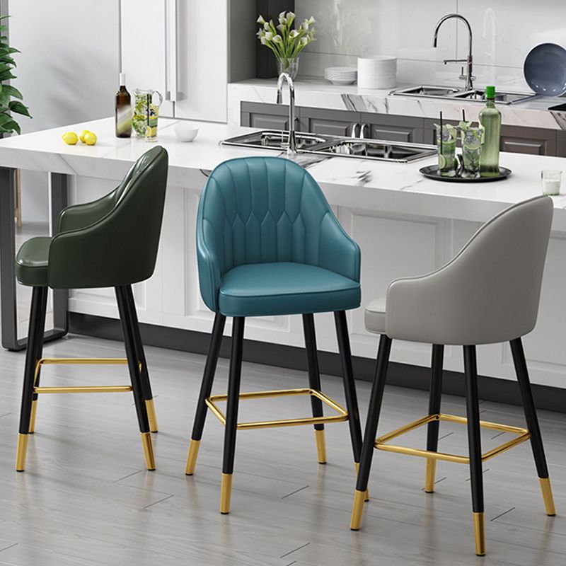 Glam Metal Stool PU Leather Barstools in Matte Finish for Indoor