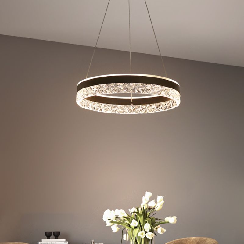 Modern Metal Chandelier Light Fixtures Round 1-Light Suspension Pendant Lamps with Acrylic Shade