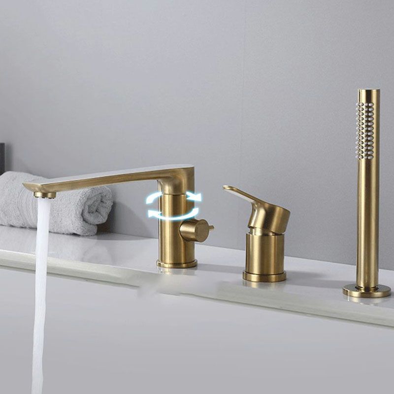Deck Mounted Copper Roman Tub Faucet Low Arc Roman Tub Faucet Set with Hand Shower