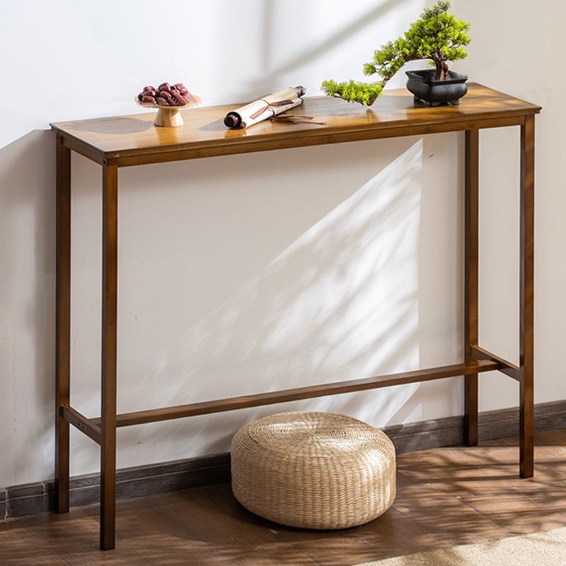 Solid Wood Bar Table Brown Trestle Base Dining Table for Kitchen Living Room