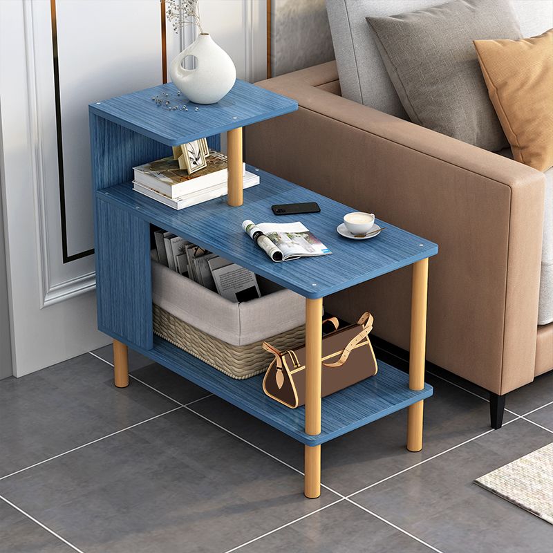 Wood 4 Legs End Table Modern Side End Snack Table with Shelf