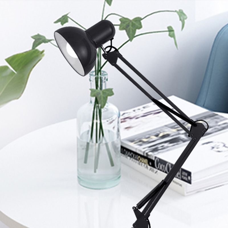 Modern Stylish 1 Bulb Desk Lamp with Metal Shade Black/White Adjustable Domed Reading Book Light for Bedroom