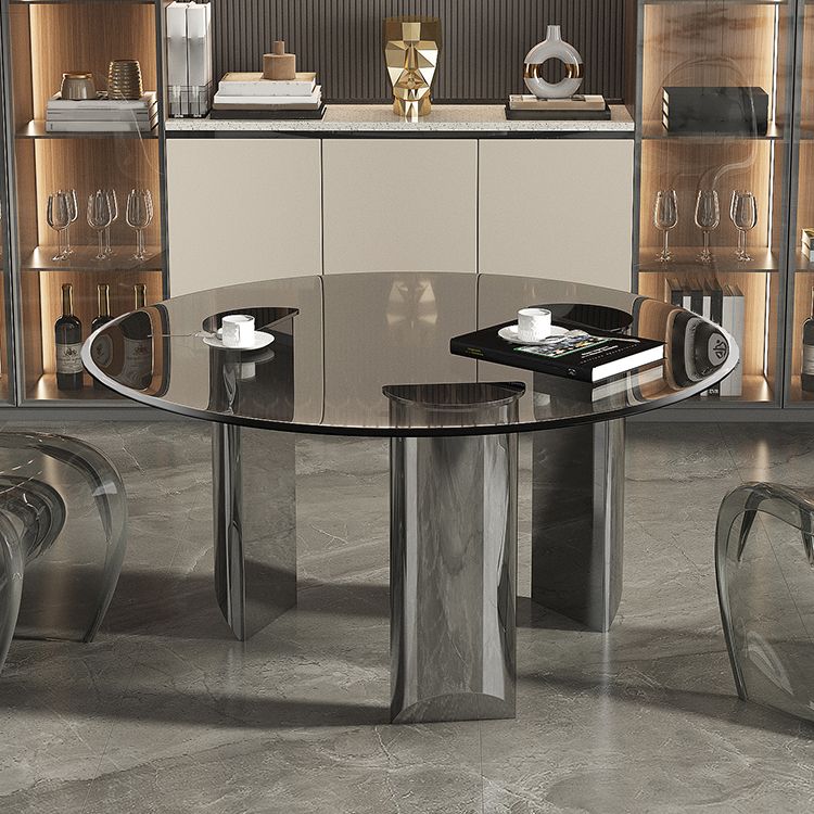 Contemporary Dining Table Round Tempered Glass Top Dinner Table for Home Kitchen Dinner