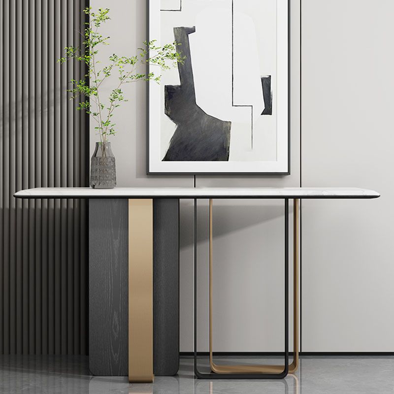 Glam Stone Accent Table Rectangle Console Sofa Table for Hall