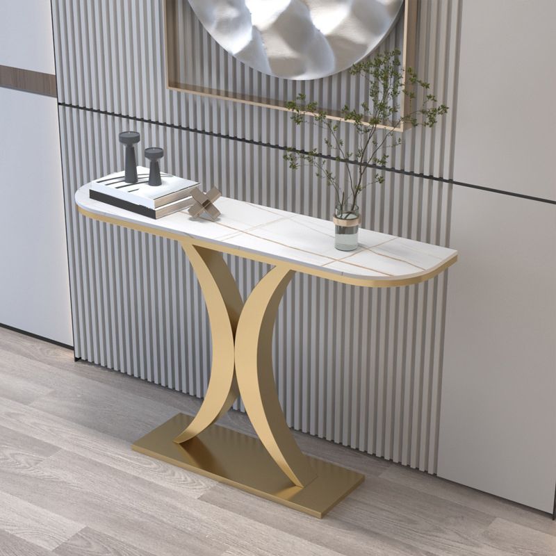 12 inch Wide Glam Accent Table Half Moon Shape Metal Console Table for Hall