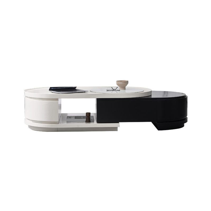 Wood Coffee Cocktail Table Abstract Coffee or End Table with 4 Storage Drawers
