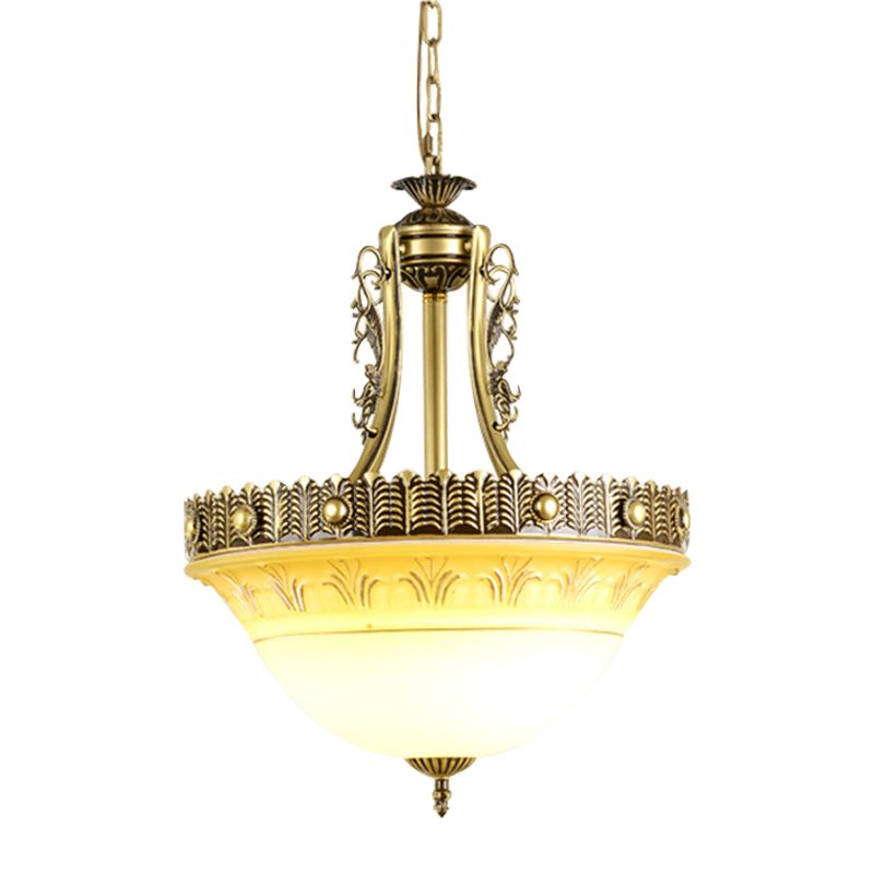 Beige/Messingglockenform hängende Lampe Rustikale Milchglas 12 "/16" /19.5 "breiter einzelner Kopfflur nach unten Beleuchtung Anhänger