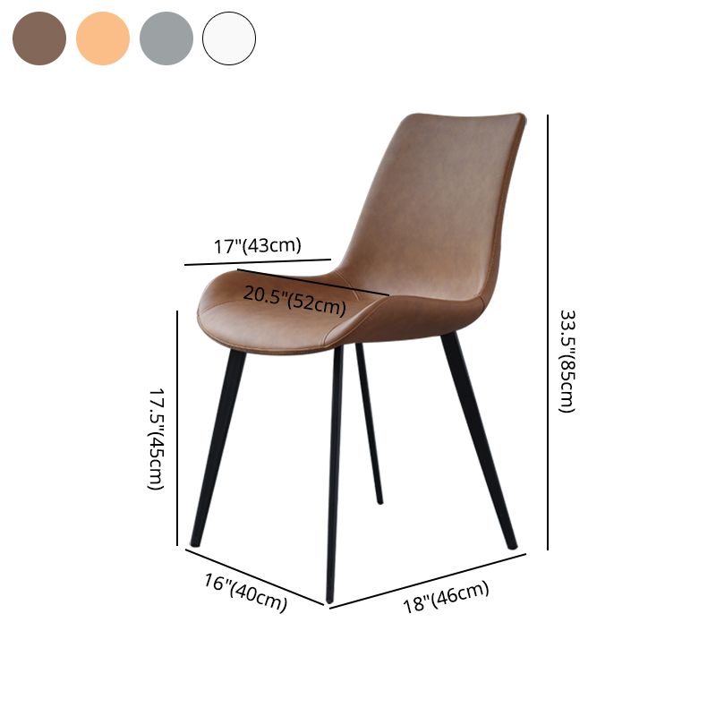 Silla de comedor moderna de metal, sillas sin brazos de cuero PU para uso doméstico (juego de 2)
