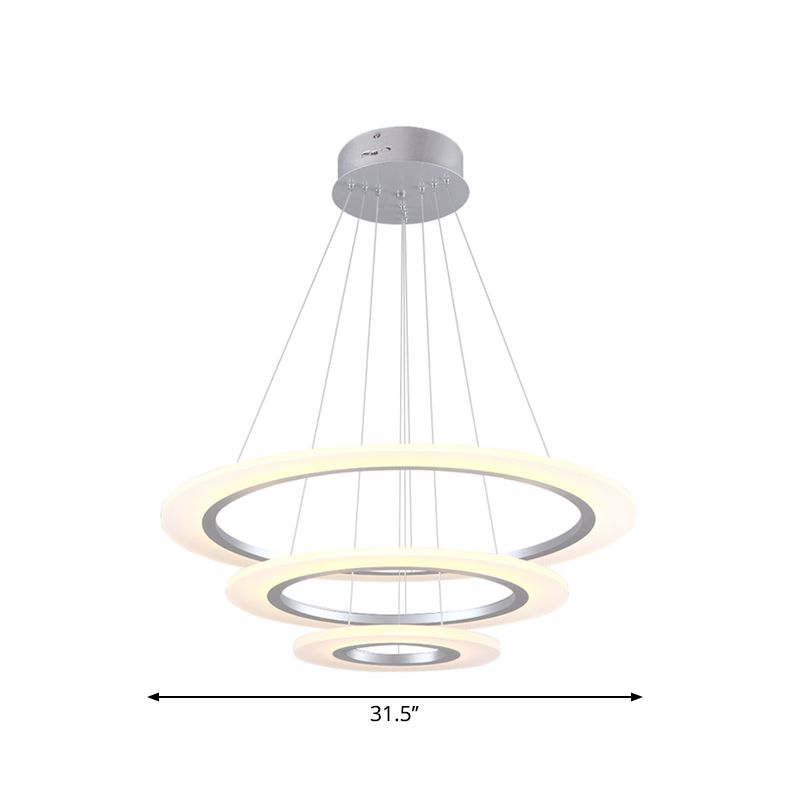 Semplice soggiorno acrilico a sospensione a soffitto rotondo a 3 strati in argento