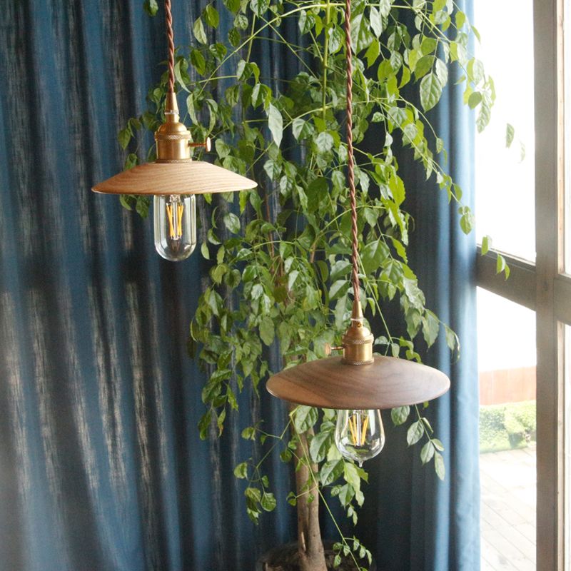 Flying Saucer Wooden Hanging Lighting Nordic 1 Bulb Pendant Light for Dining Room