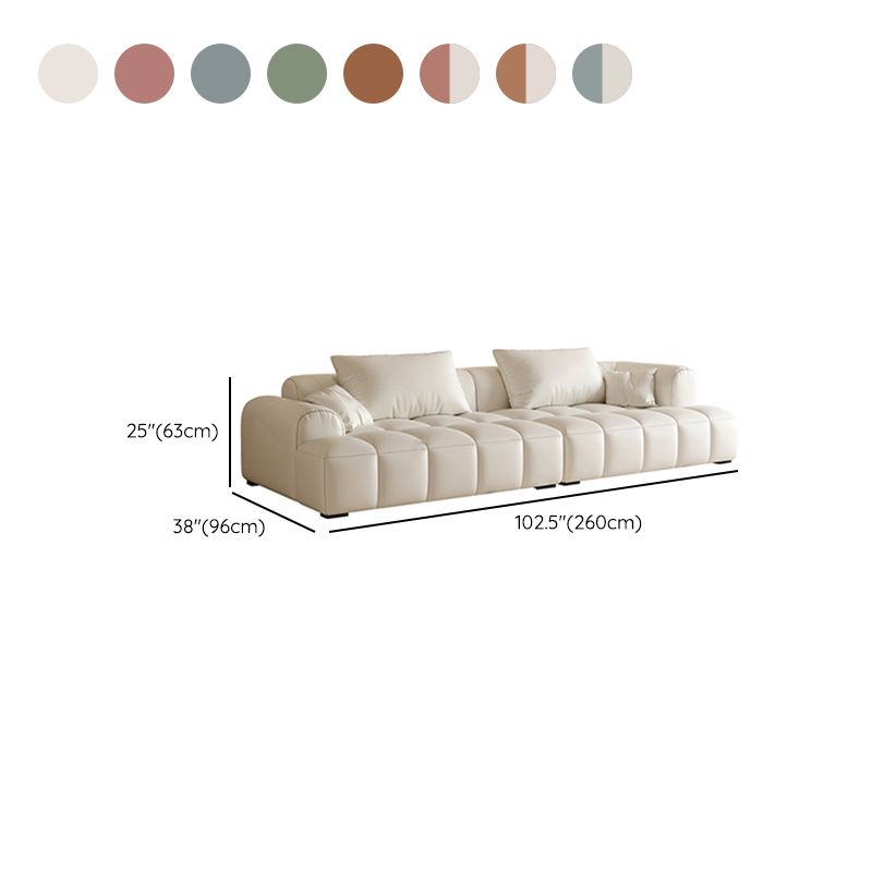 Scandinavian Faux Leather Pillow Back Recessed Arm Sofa For Living Room