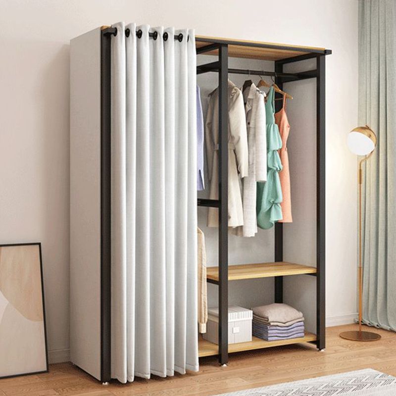 Modern Metal Frame Wardrobe Freestanding Wardrobe with Garment Rod for Bedroom