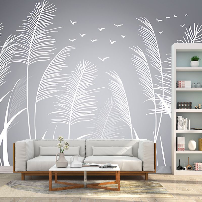 Customized Grey Tree Mural Wallpaper for Living Room, Non-Woven Material