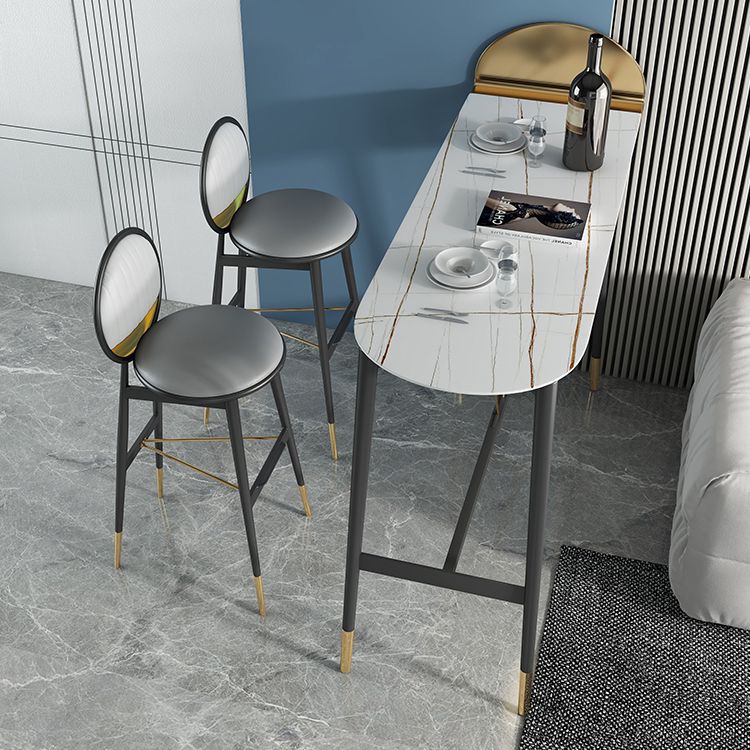 Industrial Style Iron Bar Table Faux Marble Top 41.3"H Bistro Table with Footrest