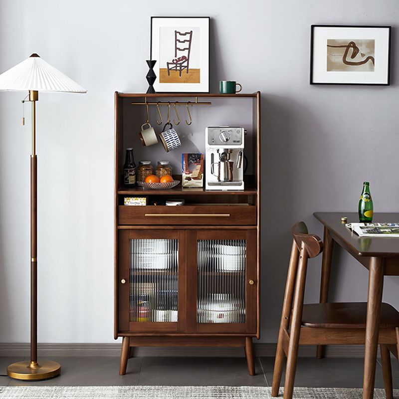 Modern Style Solid Wood Storage Sideboard Cabinet with Glass Doors for Dining Room