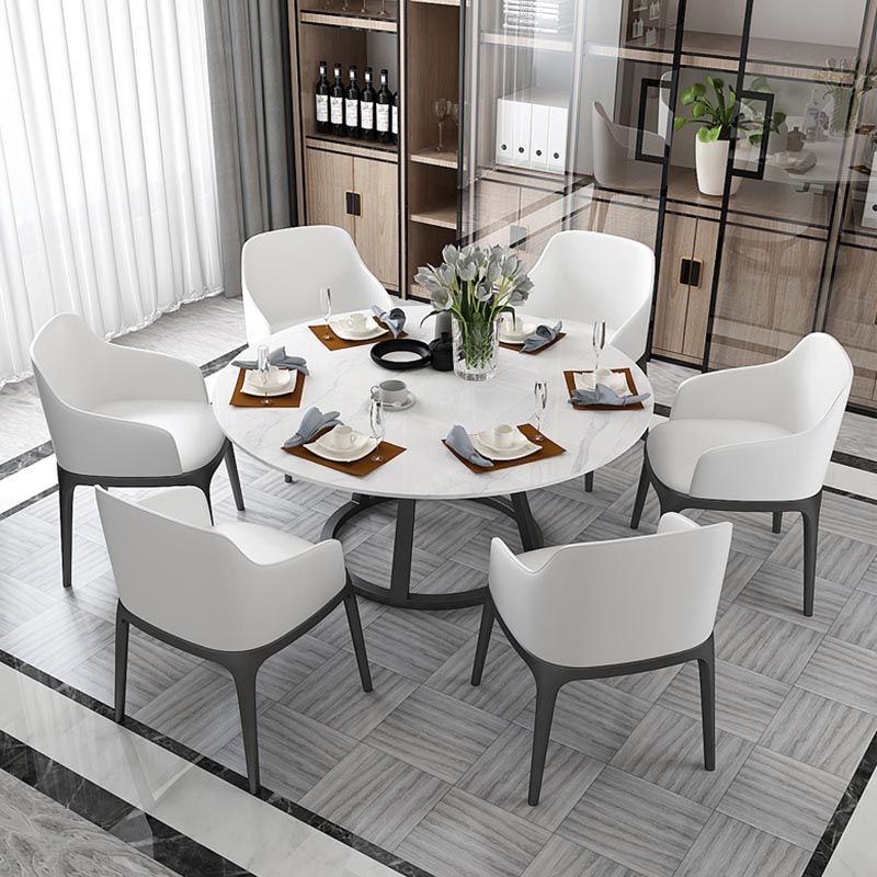 Round Marble Top Dining Table in White Traditional Luxury Dining Table